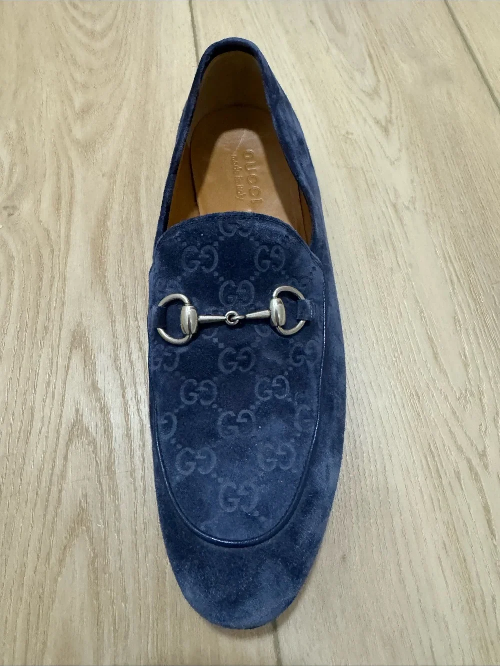 Gucci Navy Suede GG Horsebit Slip-On Loafers
